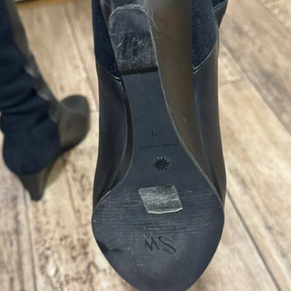 Stuart Weitzman Blaire over the knee black leather Wedge boots size 9 - Picture 7 of 16